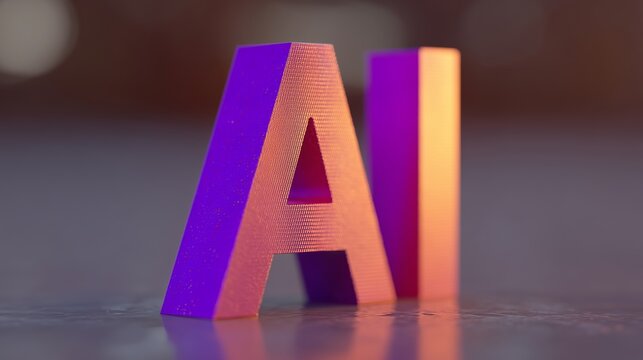 Bold 3D typography featuring the letters AI, constructed from futuristic modular design, showcasing vibrant colors and textures, perfect for modern digital themes and innovation concepts