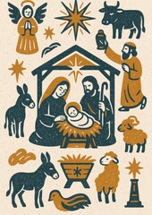 Fototapeta premium Nativity scene festive illustration