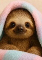 Obraz premium Adorable sloth wrapped in blanket