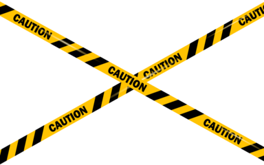 Yellow warning tape set with black CAUTION lettering – isolated transparent PNG