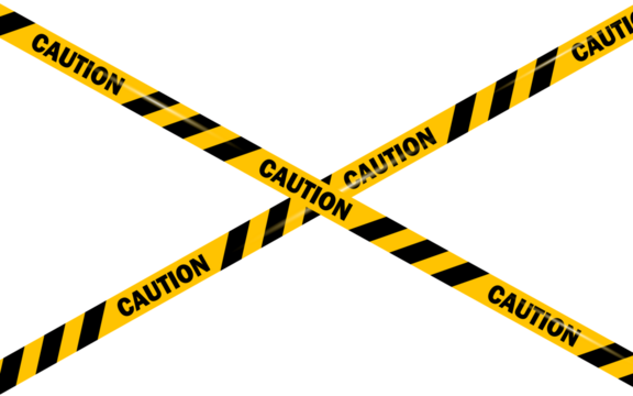 Yellow warning tape set with black CAUTION lettering – isolated transparent PNG