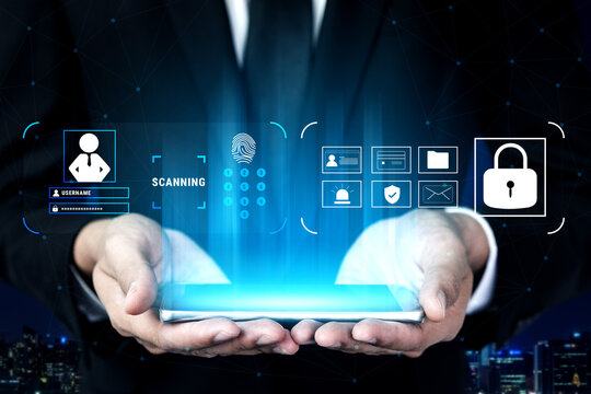 A digital security system for user authentication and access control. A concept of data protection using passwords, biometrics, and secure login. Motif