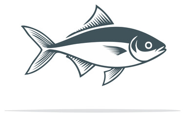 Illustration of a Grey Fish with Fin and Scales. Aquatic Animal Icon