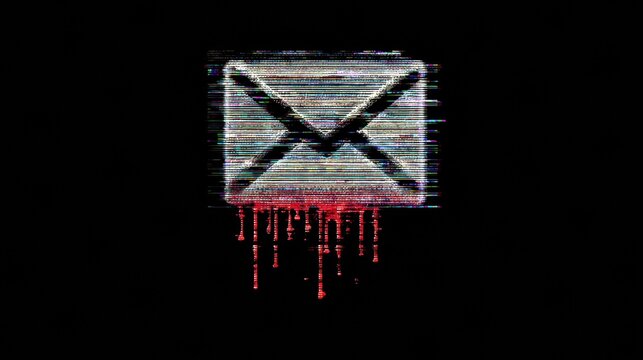 Email Icon Dripping With Glitch Pixels Represents Danger From a Poisoned Attachment Alert