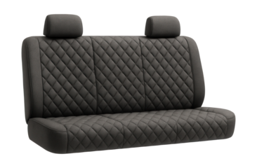Quilted fabric rear bench seat with fixed headrests.