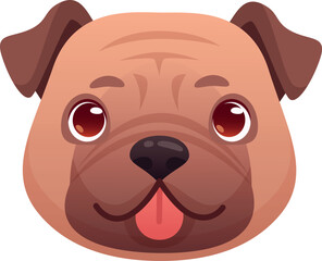 Funny pug cartoon face. Dog positive emoji