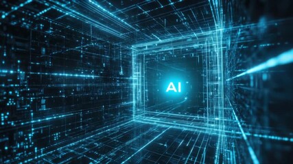 Artificial intelligence, digital code data and cybersecurity. Virtual reality, programming and information technology of the future. AI letters in cyberspace - Powered by Adobe