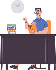 Man reading book at desk. Studying color character