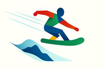 Fototapeta premium Abstract winter athlete snowboarder jumping over snow wave in motion