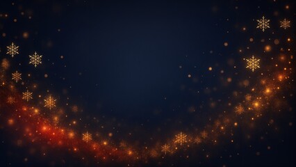 Dark blue background adorned with golden snowflakes and sparkling bokeh lights