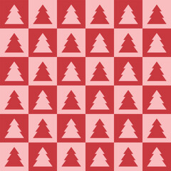 Pink Red Christmas Trees Seamless Pattern