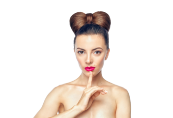 Girl. Potrait of a beautiful woman with make-up and hairstyle cut out on a transparent background. PNG