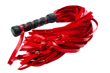 Leather whip. Leather black and red whip isolated on transparent background. PNG