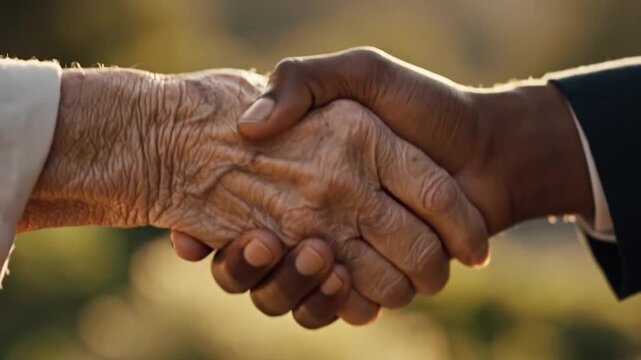 Diverse hands shaking representing agreement partnership and human connection