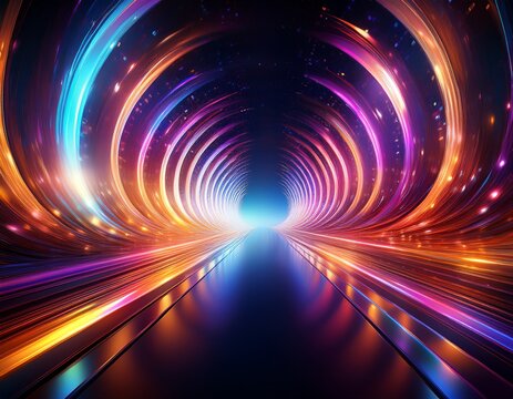 abstract light tunnel with vibrant reflections and sparkles