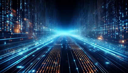 digital data stream with binary code highlighting tech innovation and cybersecurity