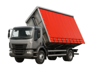 Hydraulic lift curtain-sided tipping truck.