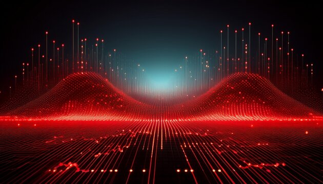 futuristic digital data visualization with red led dots - Powered by Adobe