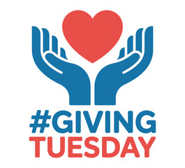 Hands holding a heart above the hashtag Giving Tuesday text.