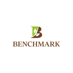 Elegant Benchmark Logo Featuring a Stylized Letter B and Leaf.