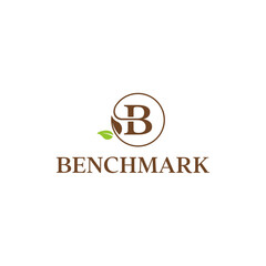 Elegant Benchmark Logo Design with Leaf Accent in Earthy Tones.