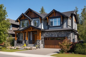 Beautiful Modern Home With Stone Facade and Large Windows in a Sunny Neighborhood