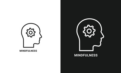 Mindfulness and Mental Processing Icon with Human Head Profile and Gear Symbol for Psychology Concepts