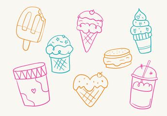 Ilustraciones de helados y postres tiernos