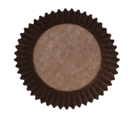 Brown muffin, cupcake cup, cone isolated on white background, top view