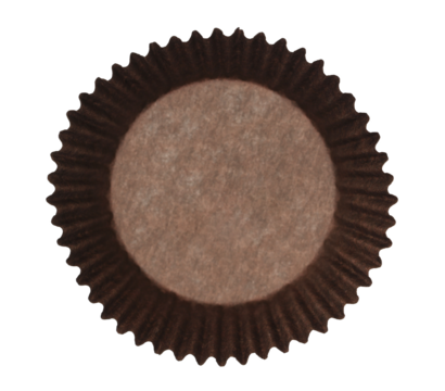 Brown muffin, cupcake cup, cone isolated on white background, top view