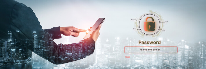 A concept of user authentication and password security. The interface shows a password strength meter, highlighting the importance of creating a strong code for account protection. Fermion