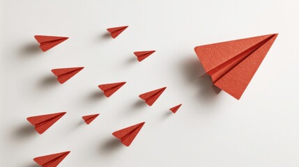 Red Paper Planes Symbolize Innovation and Strategic Business Solutions on a Clean White Surface
