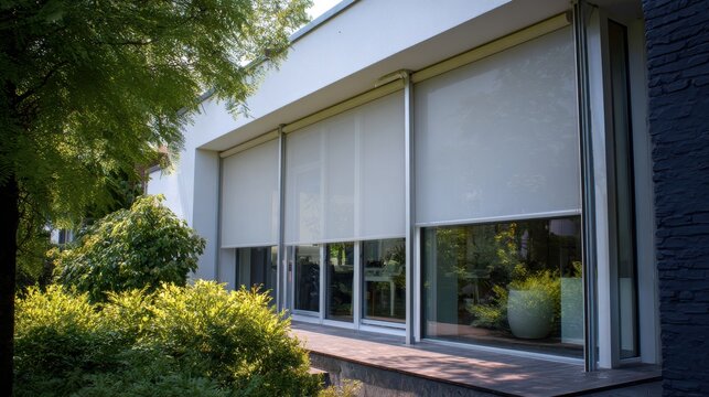 Stunning photo of outside roller blinds for contemporary windows.