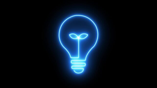 Light Bulb Icon in Leaf symbol save energy icon animated plant in bulb icon symbol protect environment eco neon 4k looping