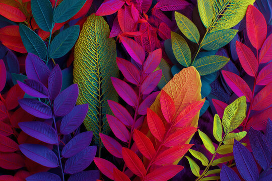 A colorful image of leaves with a variety of colors including red, yellow