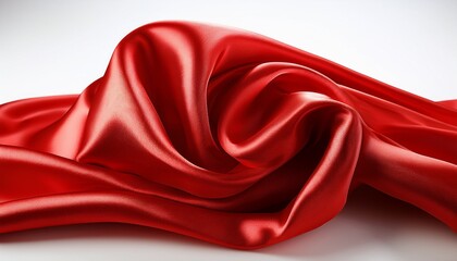 bright red silk fabric draped in soft folds with smooth texture and vibrant color the fabric s glossy surface highlights its luxurious and bold appearance isolated on white background