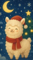 Obraz premium Festive llama under starry sky mobile wallpaper