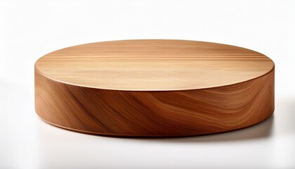 low wooden display pedestal stand with a polished surface and natural wood texture perfect for displaying products or decorative items isolated on white background