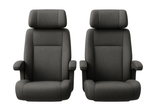 High-back fabric chairs with built-in armrests and adjustable headrests.