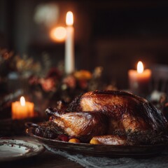 Thanksgiving roasted turkey with candles
