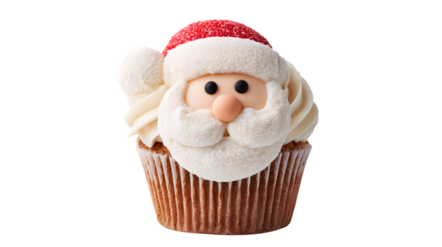 Santa Claus cupcake isolated on transparent background