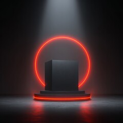 neon red circle pedestal