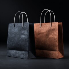 Elegant shopping bags in neutral textured paper set against a dark minimal backdrop. Perfect for retail, branding, Black Friday, and e-commerce themes.
