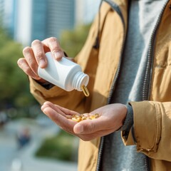 supplement capsules pouring outdoors