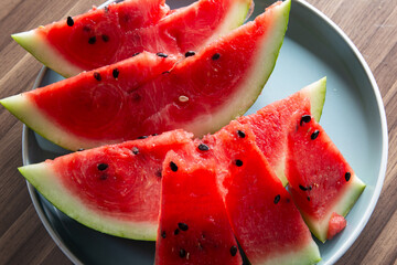 View of a plate with watermelon