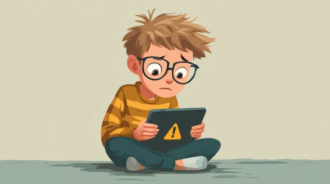 Child Using Tablet With Parental Safety Warning and Scam Protection Alert During Learning Session - Powered by Adobe