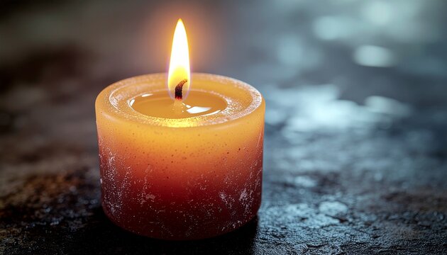 Warm Glowing Candle Flame Illuminating a Dark and Moody Setting.