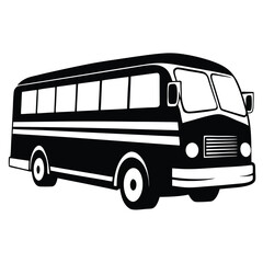 A classic bus silhouette showcases vintage transport with bold lines and simple, elegant shapes