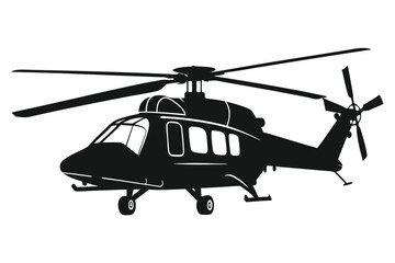 A detailed silhouette of the commercial helicopter has its rotors and landing gear visible