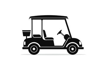 A simplified black silhouette shows a small golf cart with a storage container in back